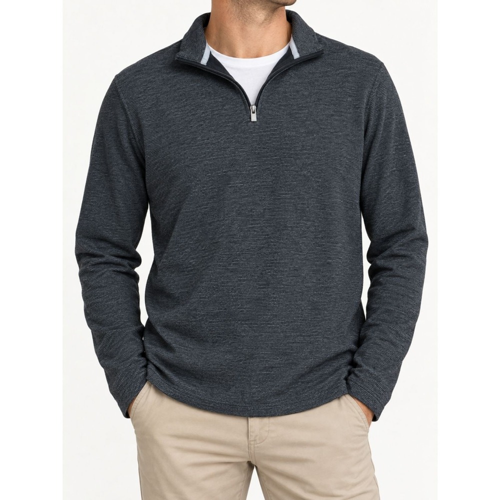 Van Heusen Mens Large Quarter Zip Pullover Gray Cotton Blend Preppy Minimalist
